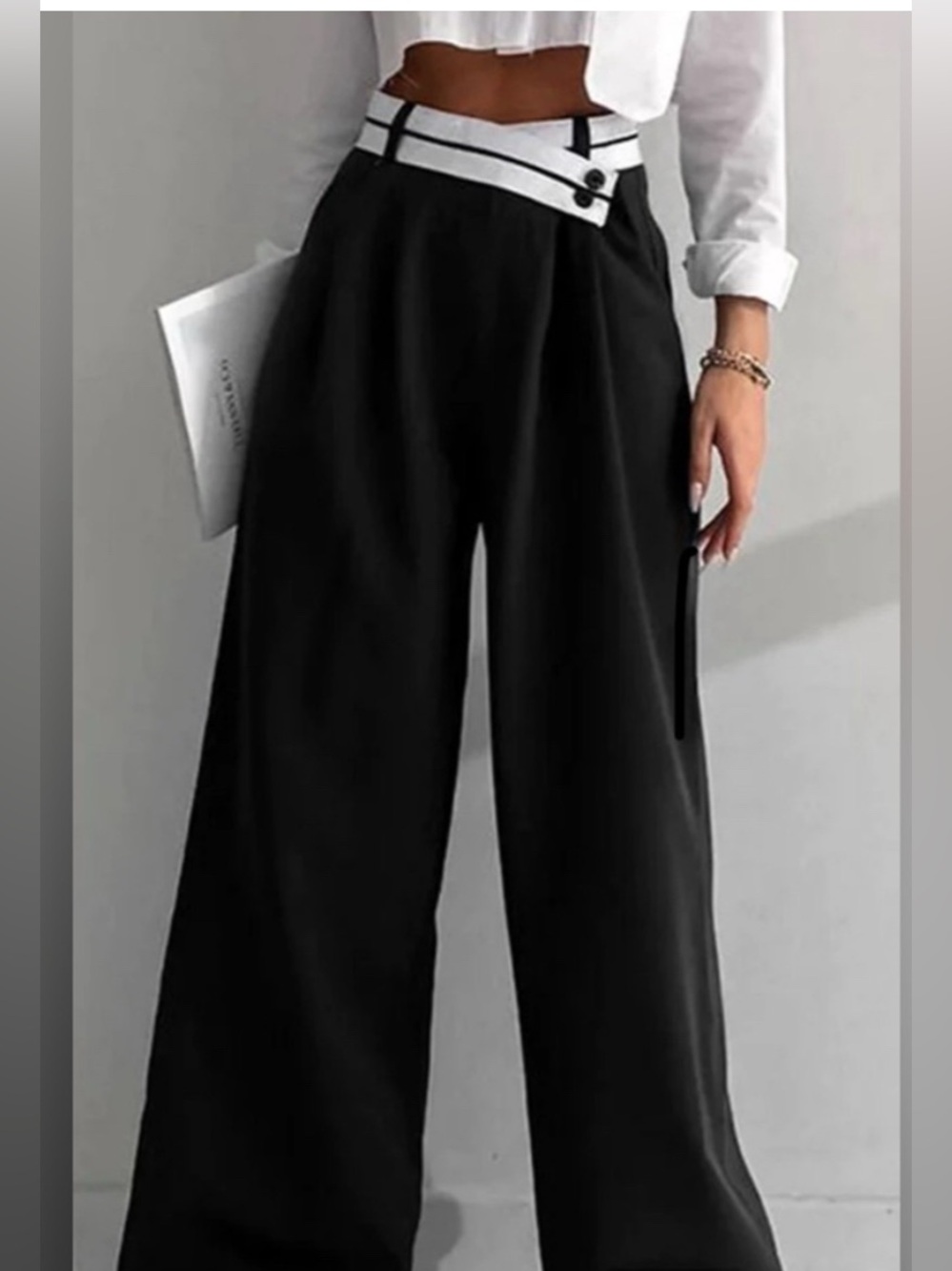 Commense Asymmetrical Contrast Waistband Wide Leg Pants - NWT - Size XL